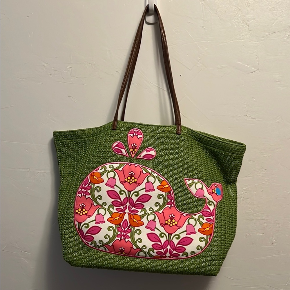 Vera Bradley Green and Pink Floral Heart Tote